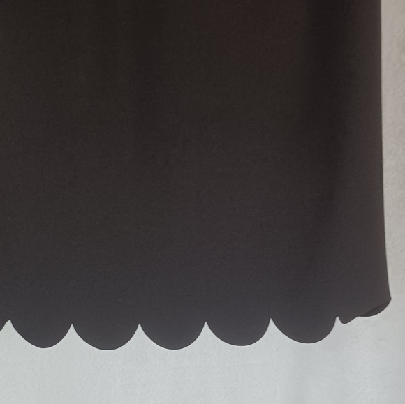 SHE + SKY Solid Black Scalloped Hem Dress Bell Sleeve Office Party Mod Retro M - Picture 4 of 12